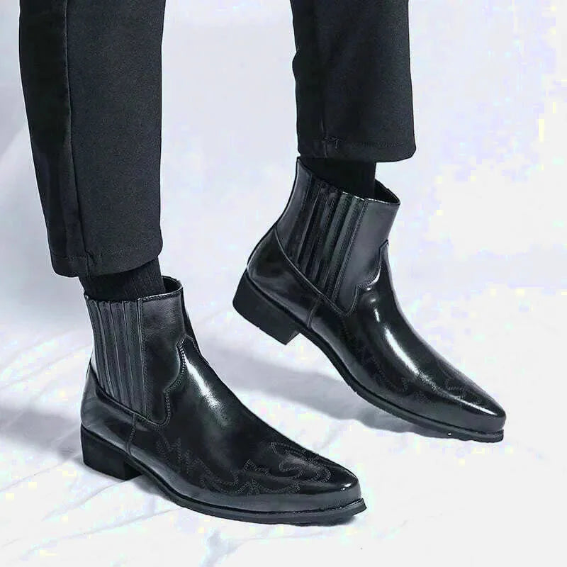Chaussures santiag pour homme Yehaw noir, style robuste avec détails en cuir, pointure 38, mode décontractée et tendance