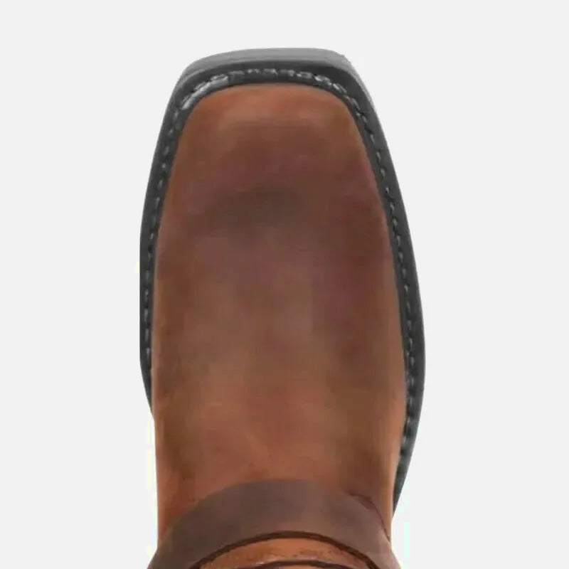 Chaussures santiags pour homme Yehaw Ghost Santiag marron, en cuir, avec détails décoratifs, vue de face sur fond blanc.