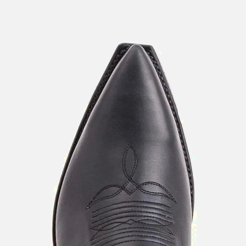 Teddy santiag pour homme Yehaw en cuir noir, chaussures élégantes et confortables, vue de face.