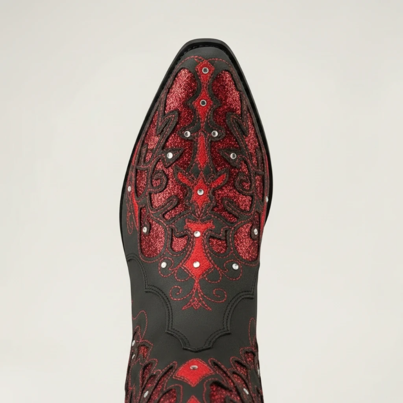 BERNARDA Santiag Pour Femme - Yehaw | Noir & Rouge