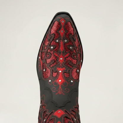 BERNARDA Santiag Pour Femme - Yehaw | Noir & Rouge