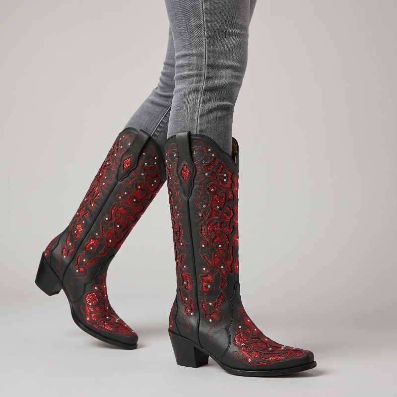 BERNARDA Santiag Pour Femme - Yehaw | Noir & Rouge