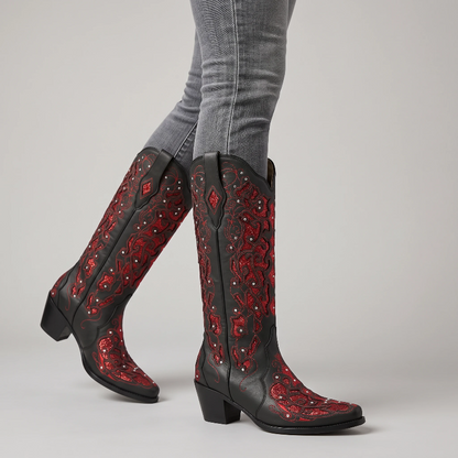BERNARDA Santiag Pour Femme - Yehaw | Noir & Rouge