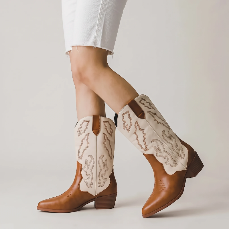 DANIELA Santiag Pour Femme - Yehaw | Marron & Blanc