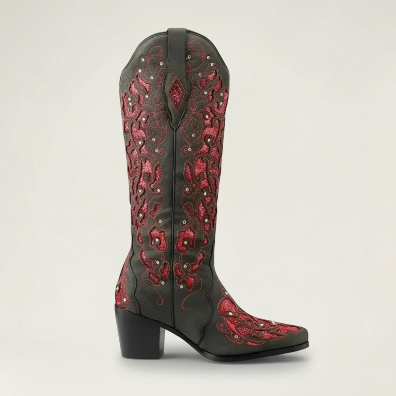BERNARDA Santiag Pour Femme - Yehaw | Noir & Rouge