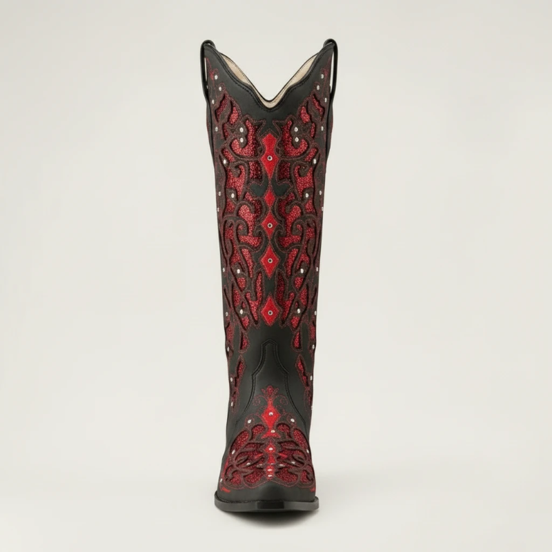 BERNARDA Santiag Pour Femme - Yehaw | Noir & Rouge