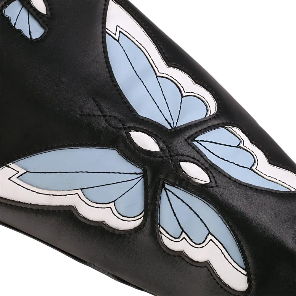 Chaussures santiags pour femme Yehaw Clara en noir et bleu, avec design élégant et détails en cuir.