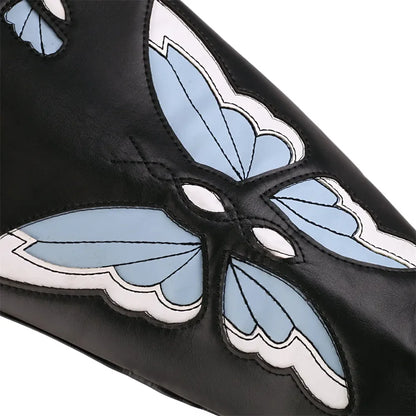 Chaussures santiags pour femme Yehaw Clara en noir et bleu, avec design élégant et détails en cuir.