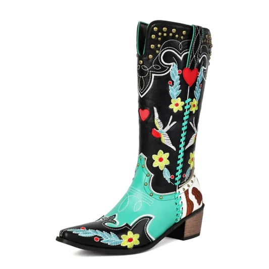 Botas vaqueras multicolores pour femmes Yehaw MX Adelaide, style décontracté avec détails colorés et semelle en cuir.