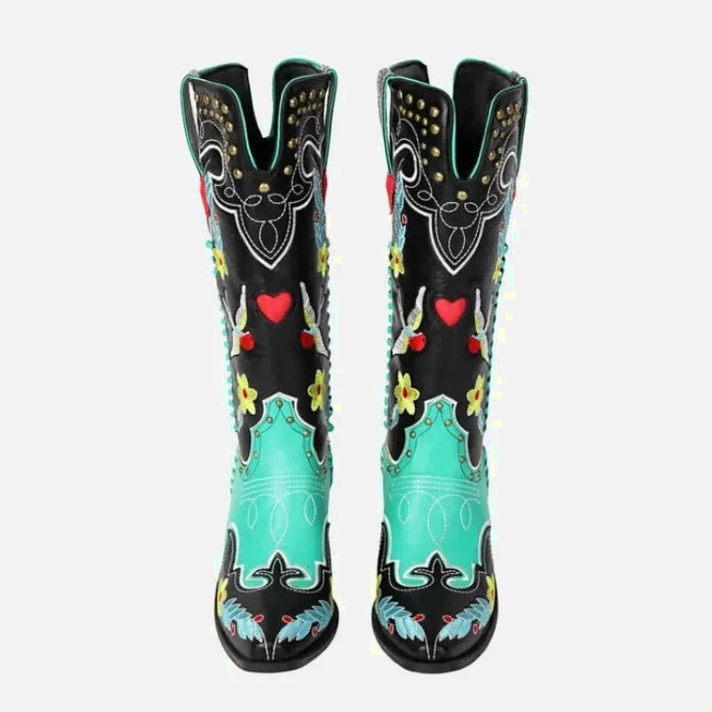 Bottines santiag pour femme Yehaw Adelaide en multicolore, avec détails en cuir et semelle robuste, style élégant et tendance.