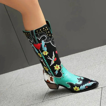 Bottines santiag pour femme Yehaw Adelaide en multicolore, avec détails en cuir et semelle robuste.