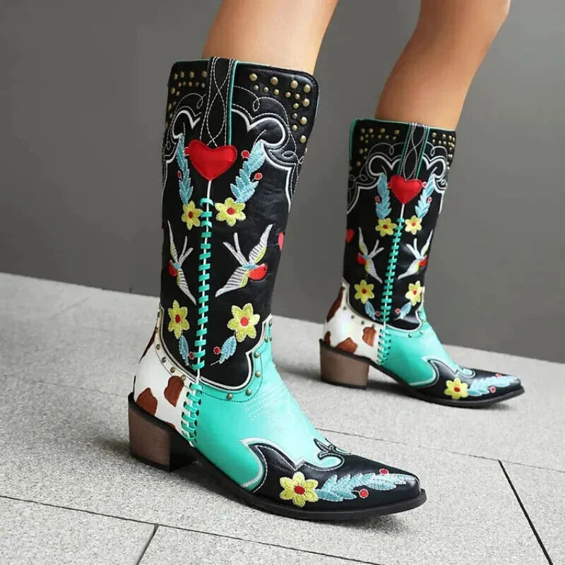 Chaussures santiag pour femme Yehaw Adelaide en multicolore, avec détails colorés et style élégant, vue de face.