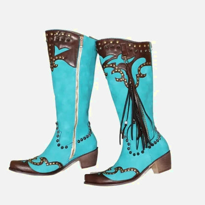 Bottes santiags pour femme Yehaw Adele en turquoise, avec design élégant et semelle en cuir.