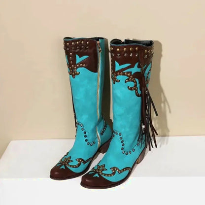 Chaussures santiag pour femme Yehaw Adele Santiag en turquoise, élégantes et confortables, avec détails en cuir synthétique.