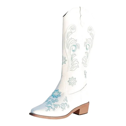 Bottes vaqueras blanches pour femme ADRIANA de la marque Yehaw MX, avec finition en cuir et style décontracté.
