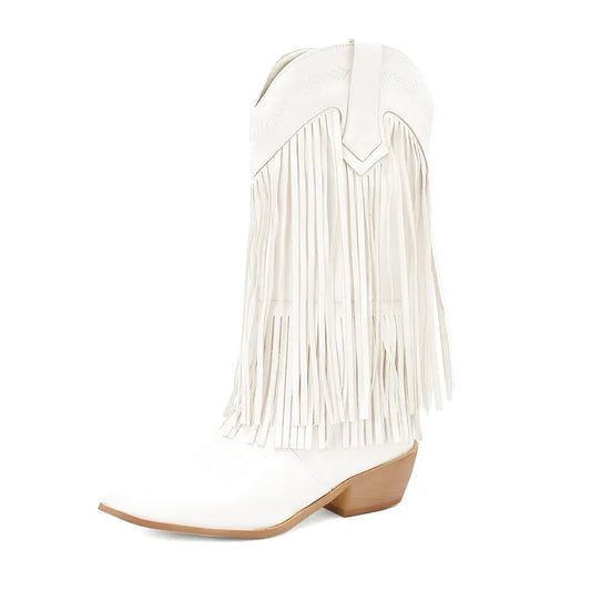 Botas vaqueras pour femme Yehaw Alejandra de couleur blanche, en cuir avec détails élégants.