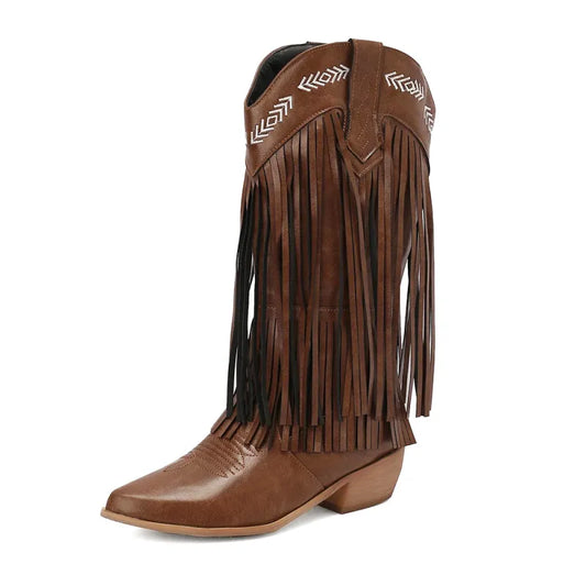 Bottes vaqueras pour femme ALEJANDRA de Yehaw MX en cuir café, chaussures de style western avec talons et détails élégants