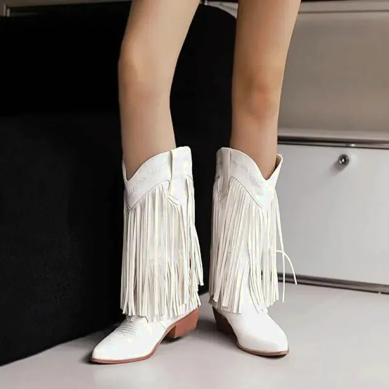 Sandales pour femme ALEJANDRA Santiag Yehaw blanches avec talon, en cuir, élégantes et confortables.