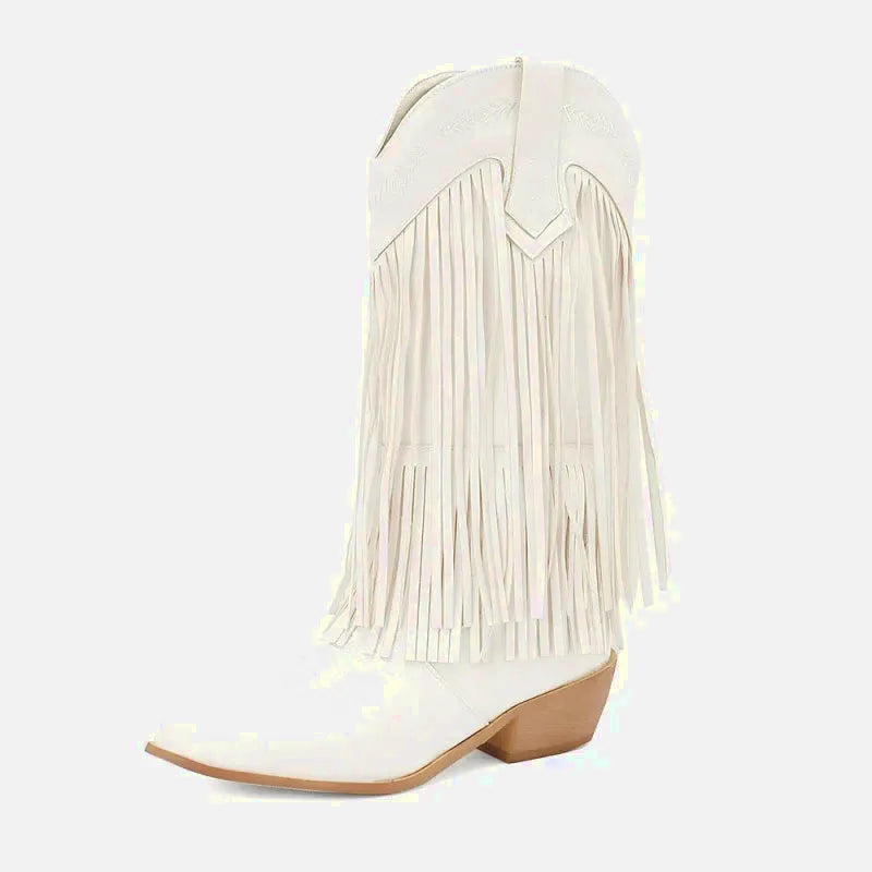 Chaussures Santiag pour femme Yehaw Alejandra en blanc, en cuir avec talon moyen, élégantes et classiques.