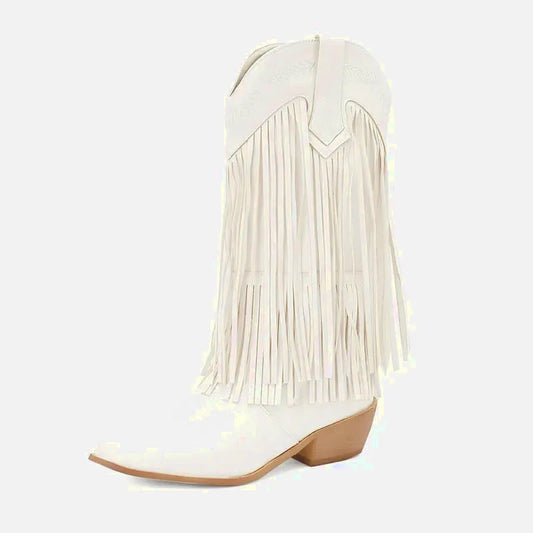 Chaussures Santiag pour femme Yehaw Alejandra en blanc, en cuir avec talon moyen, élégantes et classiques.