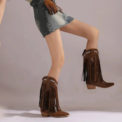 Santiags pour femme Yehaw Alejandra en cuir marron, chaussures élégantes et confortables avec détails en cuir naturel.
