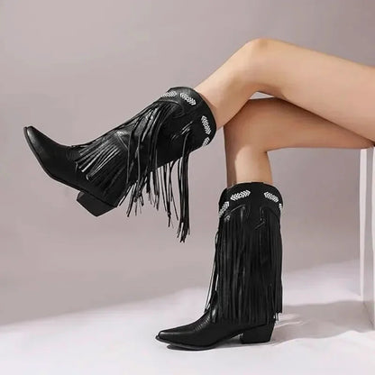 Santiags pour femme Yehaw Alejandra en cuir noir, chaussures élégantes et modernes, vue de face sur fond neutre.