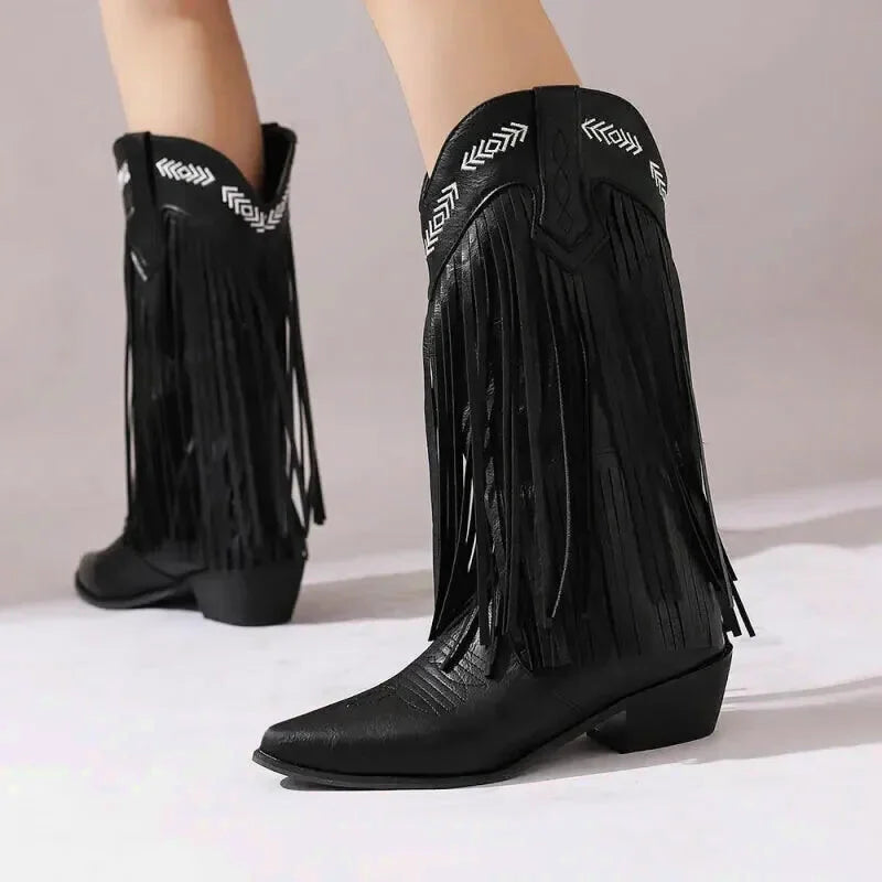 Chaussures santiags pour femme Yehaw Alejandra en noir, détails élégants et finition soignée, vue de profil