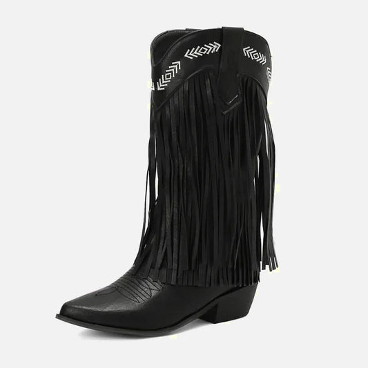 Chaussures femme Alejandra Santiag noir de la marque Yehaw, élégantes et confortables, en cuir avec talons moyens.