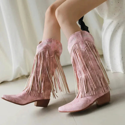 Chaussures Santiag pour femme Yehaw Alejandra en rose, détail en cuir élégante et confortable, style tendance et moderne.