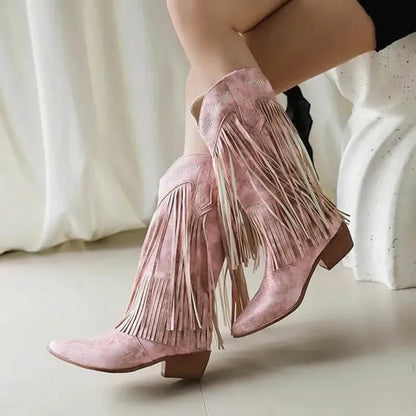 Santiags pour femme Yehaw Alejandra en rose, chaussures en cuir avec talon moyen, style élégant et moderne.