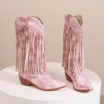 Santiags pour femme Yehaw Alejandra en rose avec détails en cuir, style élégant et confortable.