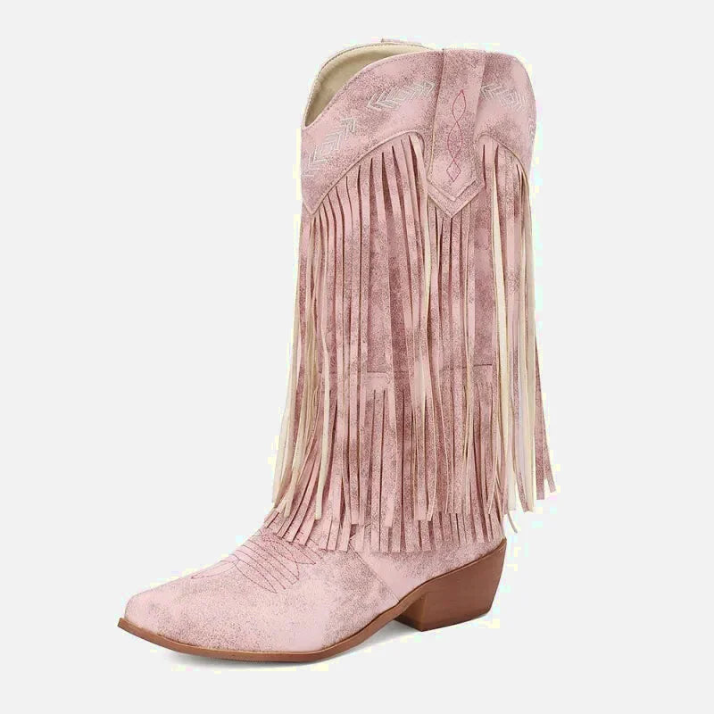 Chaussures Santiag pour femme Yehaw Alejandra de couleur rose avec détails élégants, conçues pour un style sophistiqué.