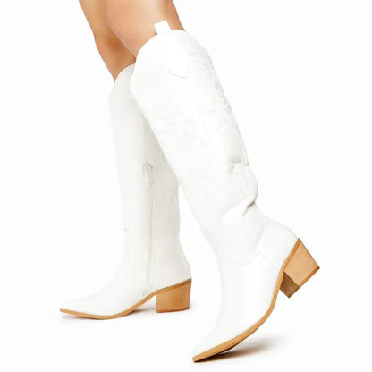 Bottes santiag pour femme Yehaw Alicia en blanc, en cuir avec détails en cuir blanc, élégantes et tendance.
