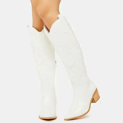 Bottes santiag pour femme Yehaw Alicia en blanc, en cuir, avec talon moyen et design élégant.