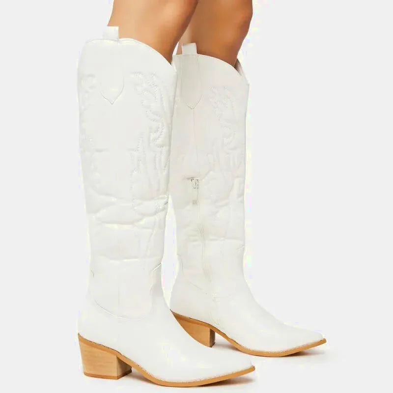 Santiags pour femme Yehaw Alicia en blanc, chaussure élégante en cuir avec détails classiques.