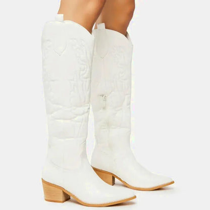 Santiags pour femme Yehaw Alicia en blanc, chaussure élégante en cuir avec détails classiques.