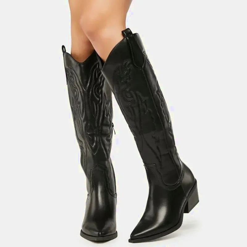 Chaussures santiags pour femme Yehaw Alicia en cuir noir, style élégant et moderne avec détails sophistiqués.