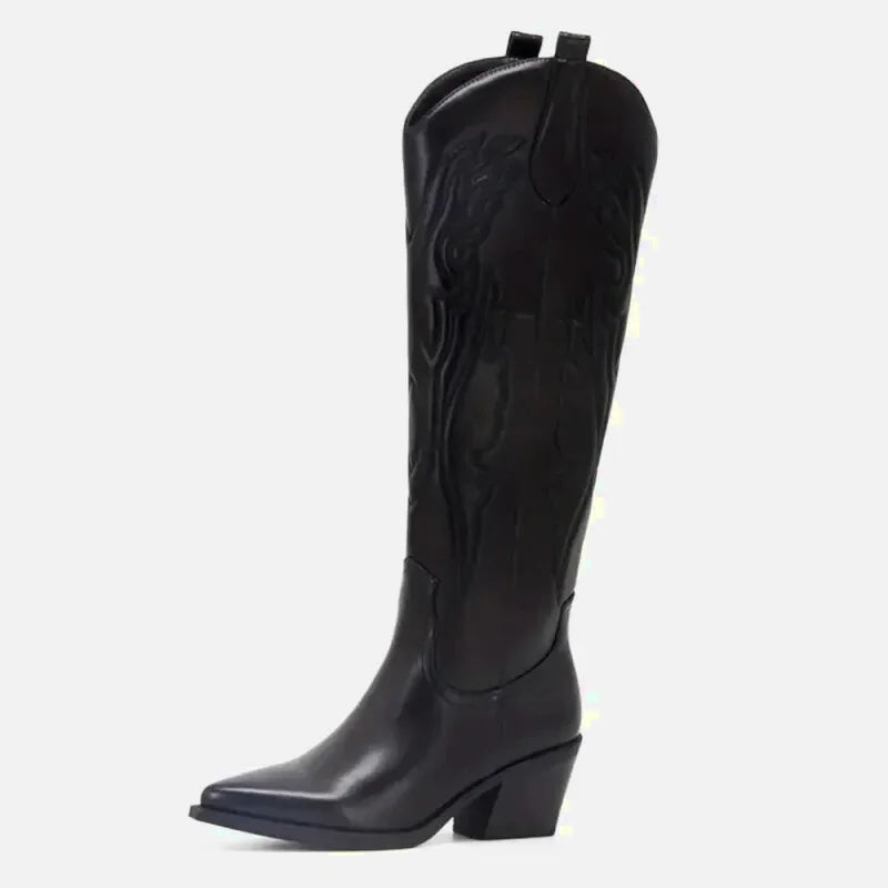 Chaussures santiags pour femme Yehaw Alicia en noir, détails en cuir et design élégant, vue de face.