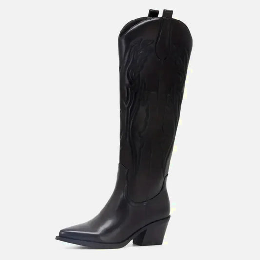 Chaussures santiags pour femme Yehaw Alicia en noir, détails en cuir et design élégant, vue de face.