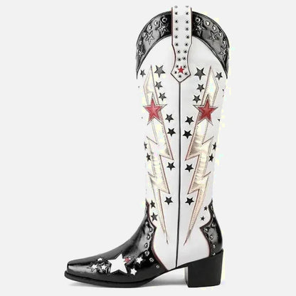 Chaussures santiag pour femme Amanda de la marque Yehaw en noir et blanc, avec design élégant et détails en cuir.