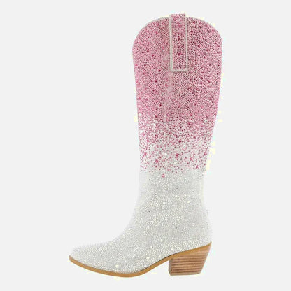Chaussures santiags pour femme Yehaw Amour en rose et argent, avec détails élégants et design moderne.