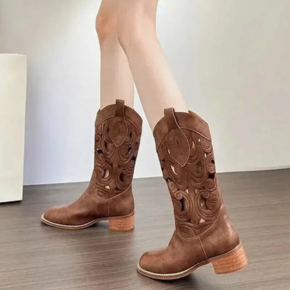 Chaussures santiags pour femme Yehaw Angelica en marron, avec détails en cuir et design élégant.