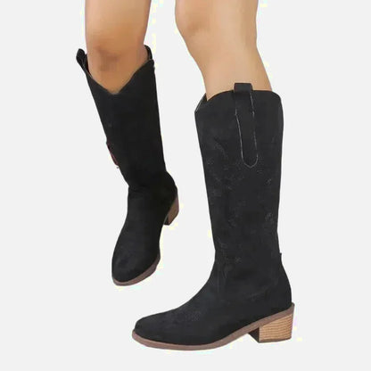 Chaussures santiag pour femme Yehaw Antonia en cuir noir, détails élégants et design tendance, pointure 36.