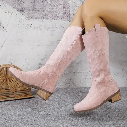 Chaussures santiag pour femme Yehaw Antonia en rose, avec détails en cuir et style élégant.