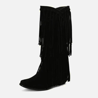 Chaussures santiags pour femme Yehaw Araceli en cuir noir, style élégant avec talons et détails traditionnels.