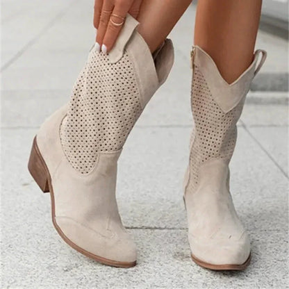 Chaussures Santiag pour femme Yehaw beige, modèle Barb, avec détails en cuir et semelle solide, style élégant et tendance.
