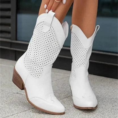 Chaussures Santiag pour femme Yehaw, blanc, avec détails en cuir, style élégant et moderne, pointure 35,5.