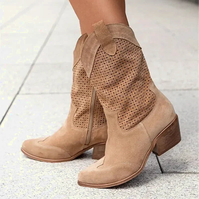 Chaussures femmes Yehaw Barb Santiag marron clair en cuir, design élégant avec détails de style western.
