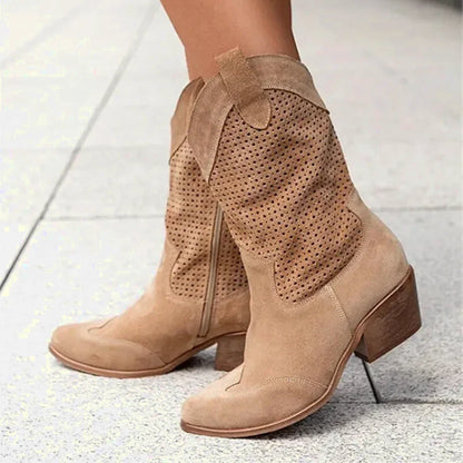 Chaussures femmes Yehaw Barb Santiag marron clair en cuir, design élégant avec détails de style western.
