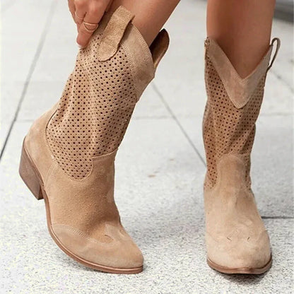 Chaussures femme Yehaw Santiag marron clair, style élégant avec détails en cuir et talon confortable.